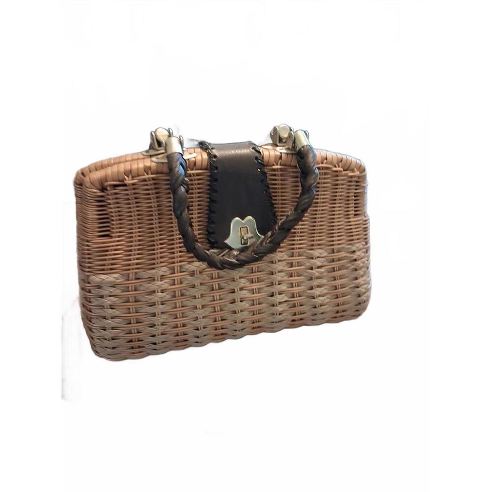 Vintage Woven Handbag with Leather Details